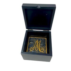 Design Styles | (4) Custom Monogram Coasters with Case | Black and Bronze Script